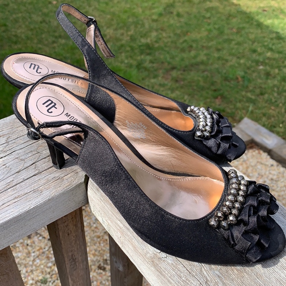 Mootsies Tootsies Open Toe Sling Back Satin Heels